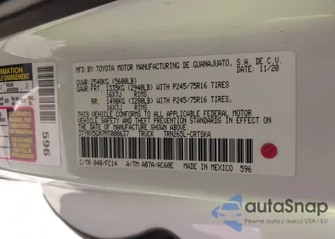 2021 Toyota Tacoma Access Cab z USA, uszkodzony, nr VIN 3TYRX5GN7MT008637